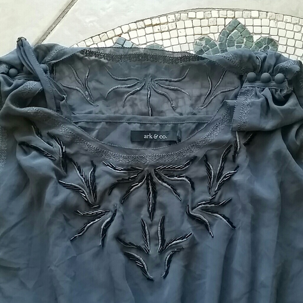Embroidered Arc & Co. Sheer, Beaded Blouse
